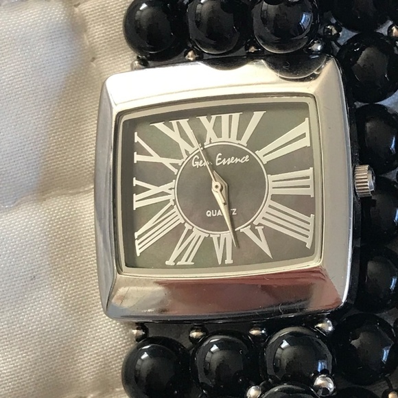 Beaded Onyx Stretch Bracelet Watch - Picture 2 of 4